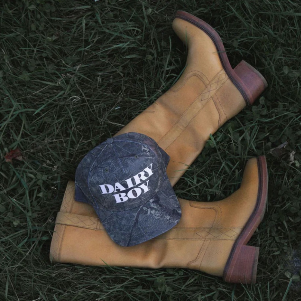 Dairy Boy River Camo Hat (pink writing)